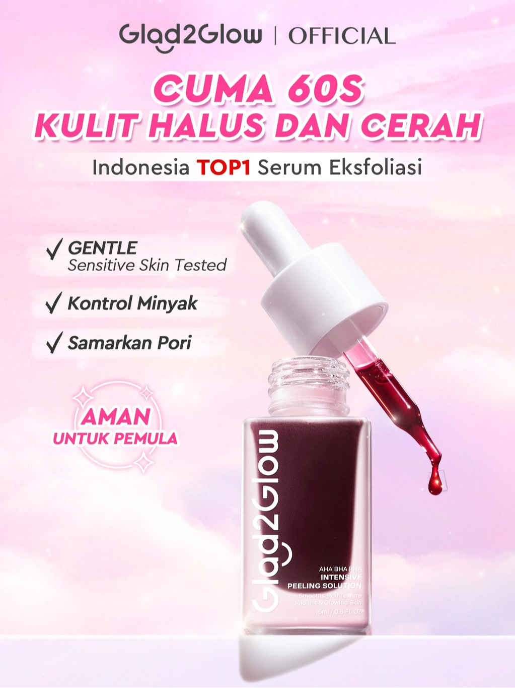 Glad2Glow Peeling Solution Serum Eksfoliasi Wajah 60 detik Menghaluskan Kulit AHA BHA PHA serum wajah