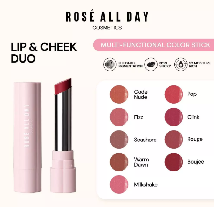 Rose All Day Lip & Cheek Duo | Lipstik 2-in-1 untuk Bibir & Pipi, Melembapkan, Ringan & Blendable
